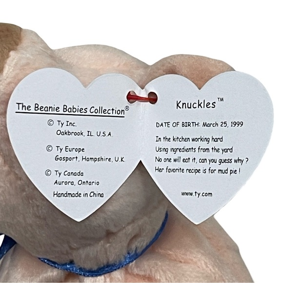 VTG TY Beanie Baby 1999 Knuckles Pig Original Tag Blue Ribbon - Picture 5 of 7